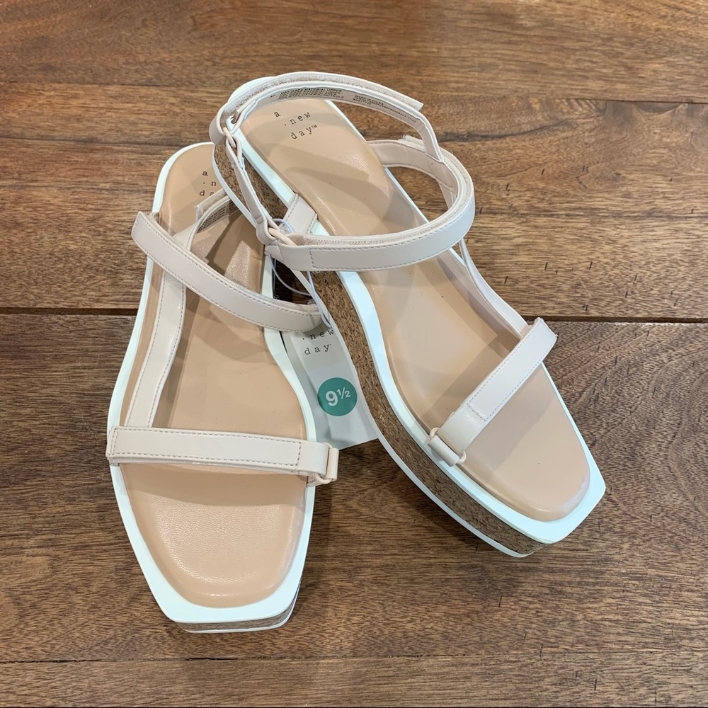 Size 9.5 - Summertime Sandals - Velcro/ Cork Platform, '90s athleisure